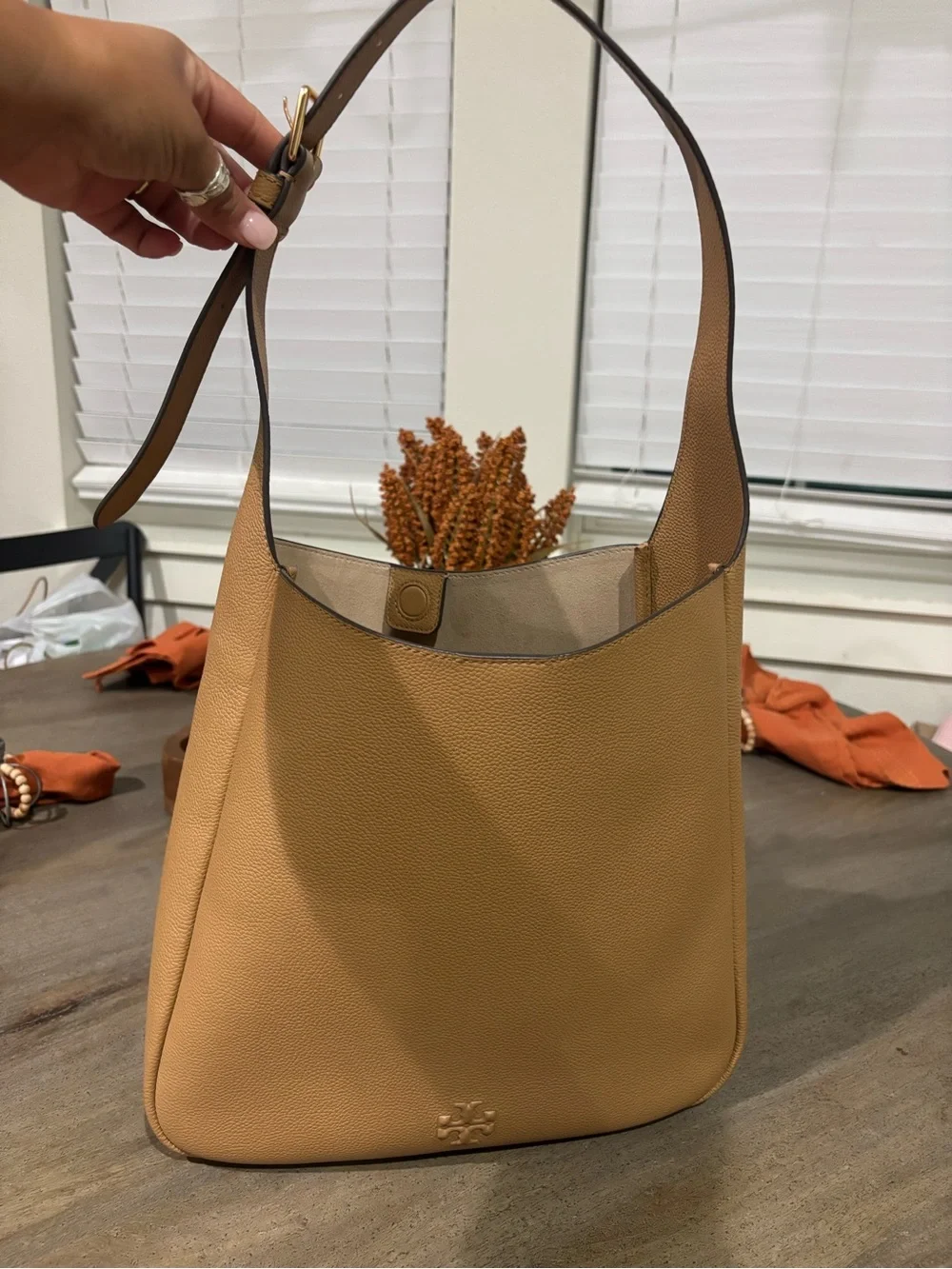 Tory Burch Tan Pebbled Leather Shoulder Bag